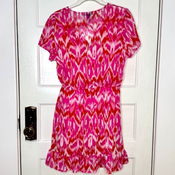 AQUA Colorful Ikat Print Faux Wrap Mini Dress - Size Medium (NWT) - Picture 4 of 11